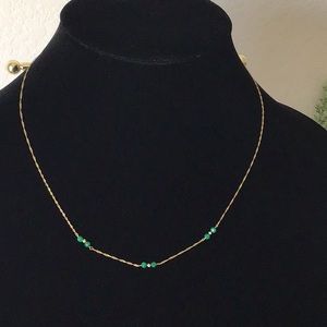 14K Yellow Gold Dainty Emerald Necklace